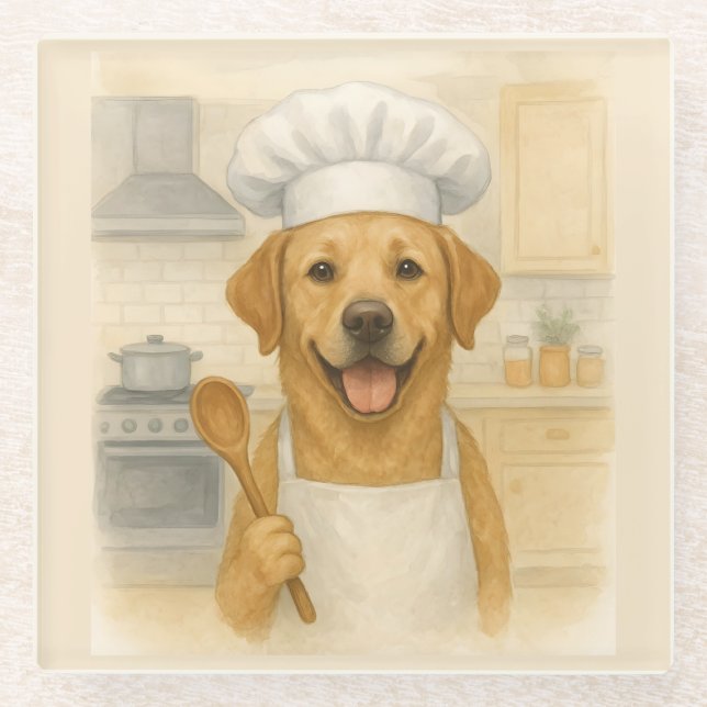 Labrador Retriever Chef Funny Home Cooking Glass Coaster (Front)