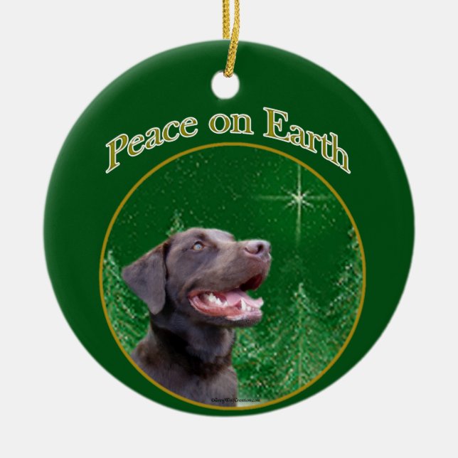 Labrador Retriever (choc) Peace Ceramic Tree Decoration (Front)