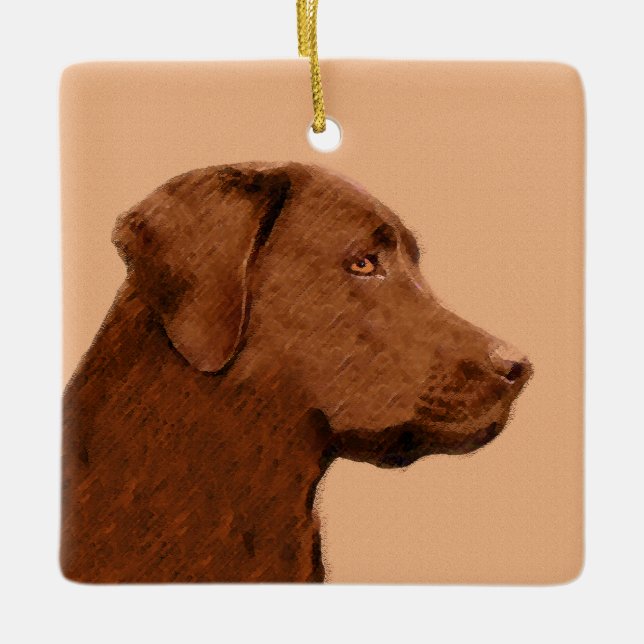 Labrador Retriever (Chocolate) Painting - Dog Art Ceramic Ornament (Front)
