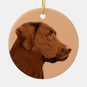 Labrador Retriever (Chocolate) Painting - Dog Art Ceramic Tree Decoration