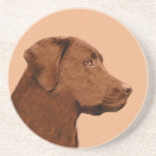 Labrador Retriever (Chocolate) Painting - Dog Art Coaster