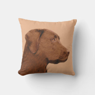 Labrador Retriever (Chocolate) Painting - Dog Art Cushion