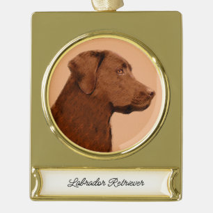 Labrador Retriever (Chocolate) Painting - Dog Art Gold Plated Banner Ornament