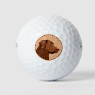 Labrador Retriever (Chocolate) Painting - Dog Art Golf Balls