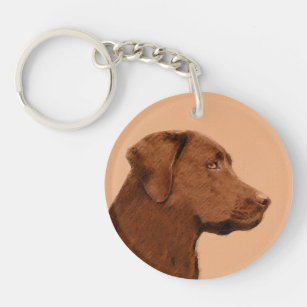 Labrador Retriever (Chocolate) Painting - Dog Art Key Ring