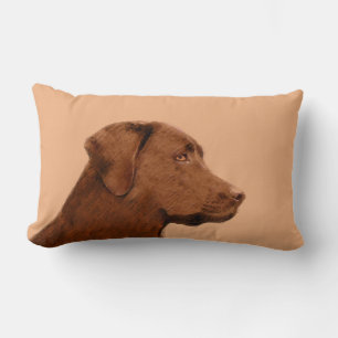 Labrador Retriever (Chocolate) Painting - Dog Art Lumbar Cushion