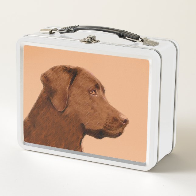Labrador Retriever (Chocolate) Painting - Dog Art Metal Lunch Box (Front)
