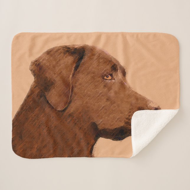 Labrador Retriever (Chocolate) Painting - Dog Art Sherpa Blanket (Front (Horizontal))
