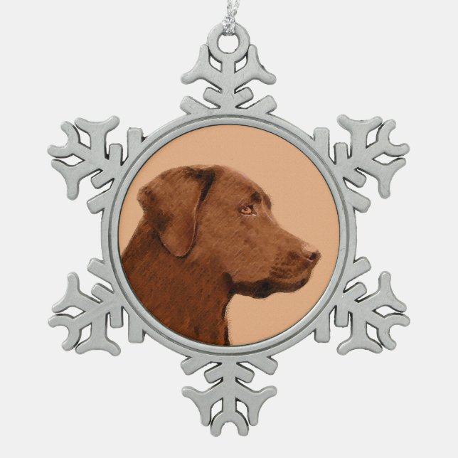 Labrador Retriever (Chocolate) Painting - Dog Art Snowflake Pewter Christmas Ornament (Front)