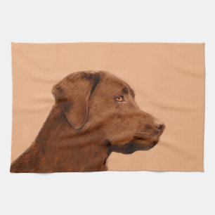 Labrador Retriever (Chocolate) Painting - Dog Art Tea Towel