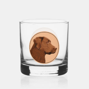 Labrador Retriever (Chocolate) Painting - Dog Art Whiskey Glass