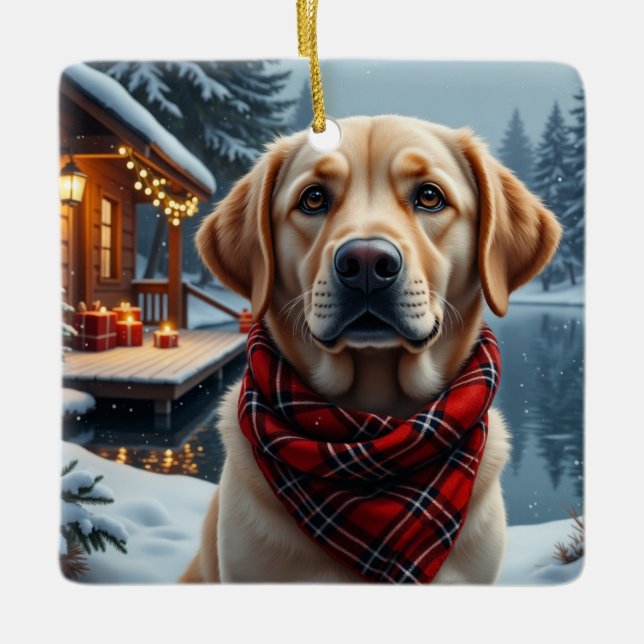 Labrador Retriever Christmas Art Ceramic Ornament (Front)
