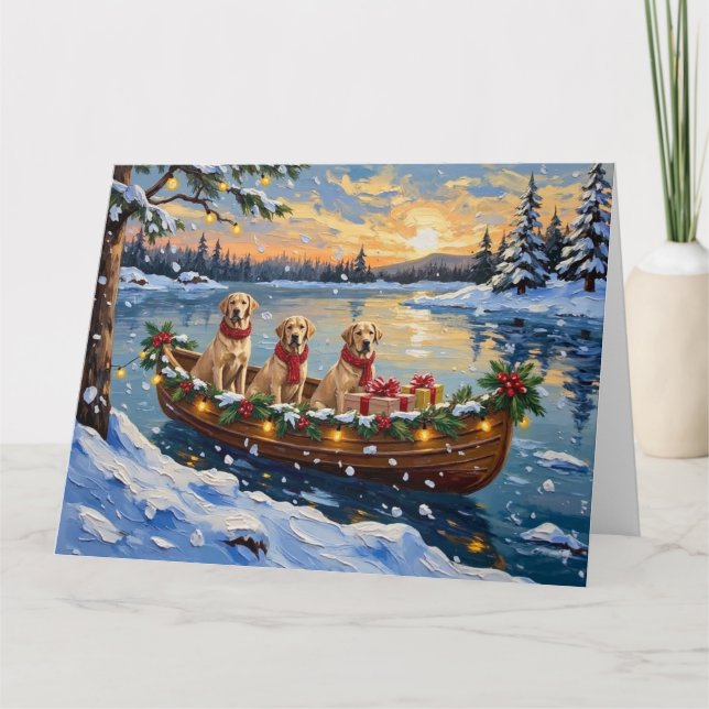 Labrador Retriever Christmas Boat Holiday Card (Front)
