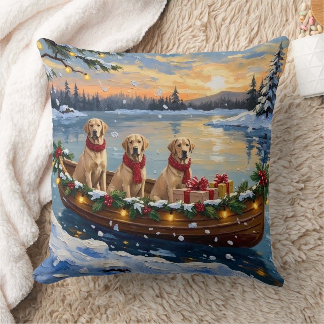 Labrador Retriever Christmas Boat Holiday Cushion (Blanket)