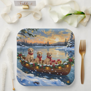Labrador Retriever Christmas Boat Holiday Paper Plate