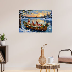 Labrador Retriever Christmas Boat Holiday Poster