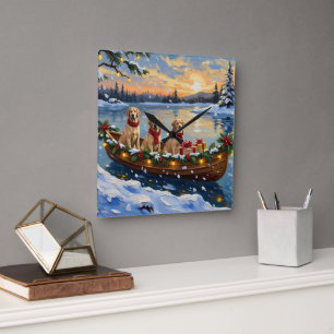 Labrador Retriever Christmas Boat Holiday Square Wall Clock