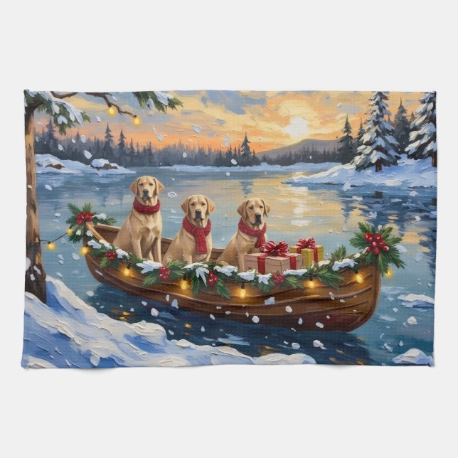 Labrador Retriever Christmas Boat Holiday Tea Towel (Horizontal)