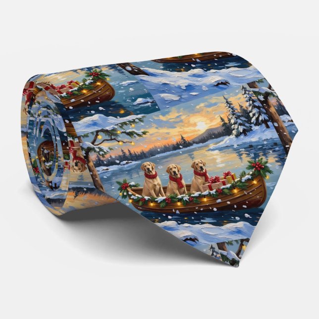Labrador Retriever Christmas Boat Holiday Tie (Rolled)