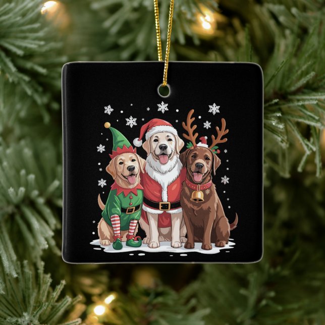 Labrador Retriever Christmas Dogs Santa Reindeer Ceramic Ornament (Tree)