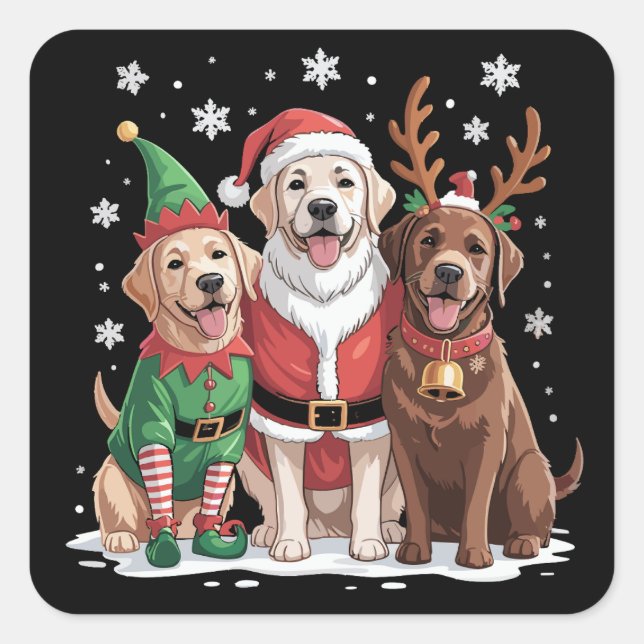 Labrador Retriever Christmas Dogs Santa Reindeer Square Sticker (Front)