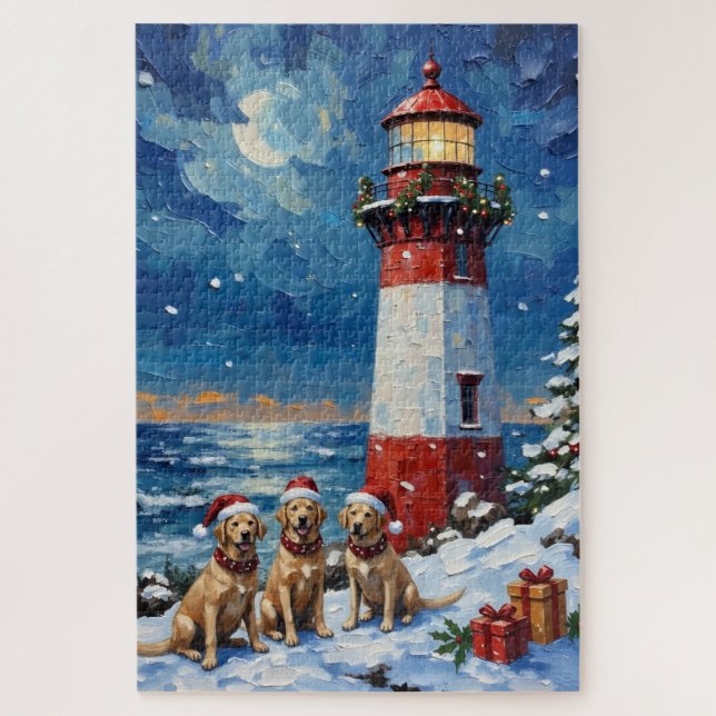 Labrador Retriever Christmas Lighthouse Holiday Jigsaw Puzzle (Vertical)