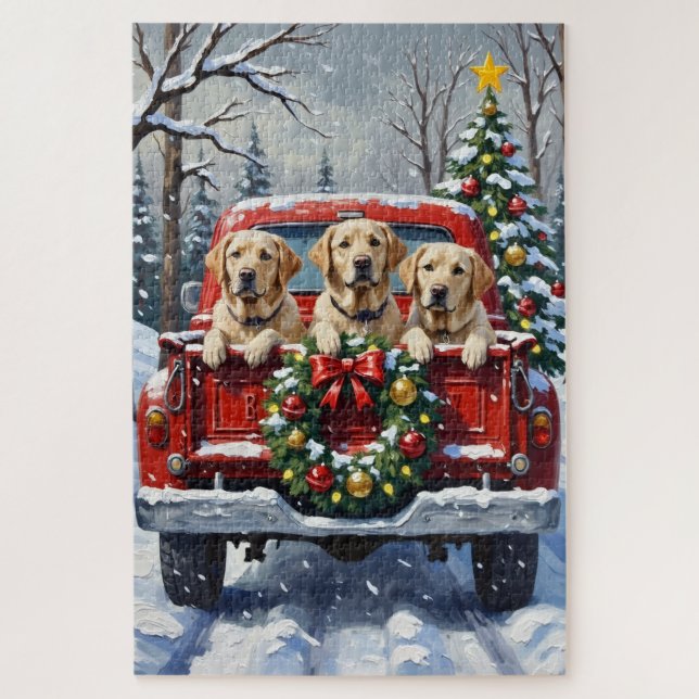 Labrador Retriever Christmas Red Truck Holiday Jigsaw Puzzle (Vertical)