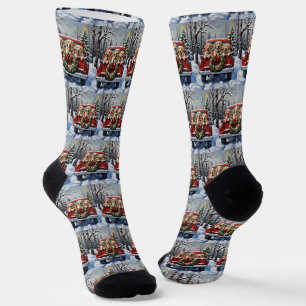 Labrador Retriever Christmas Red Truck Holiday Socks