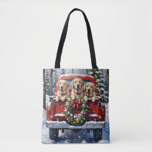 Labrador Retriever Christmas Red Truck Holiday Tote Bag