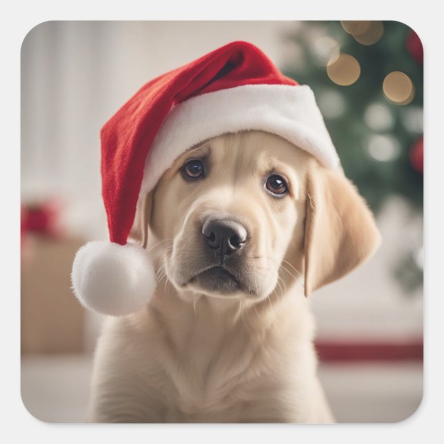 Labrador Retriever Christmas Square Sticker (Front)