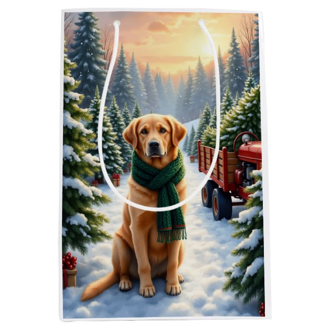 Labrador Retriever Christmas Tree Farm Art Medium Gift Bag (Front)