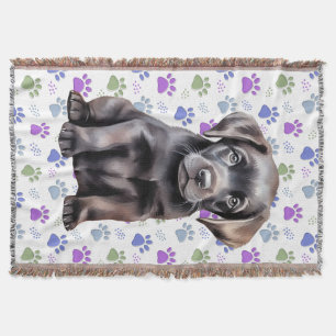 Labrador Retriever Colourful Paw Prints Puppy Dog Throw Blanket