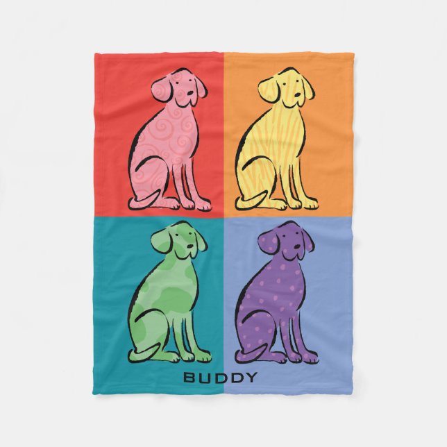 Labrador Retriever Dog Art Colour Blocks Name Fleece Blanket (Front)