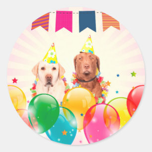 Labrador Retriever Dog Balloons Birthday Classic Round Sticker