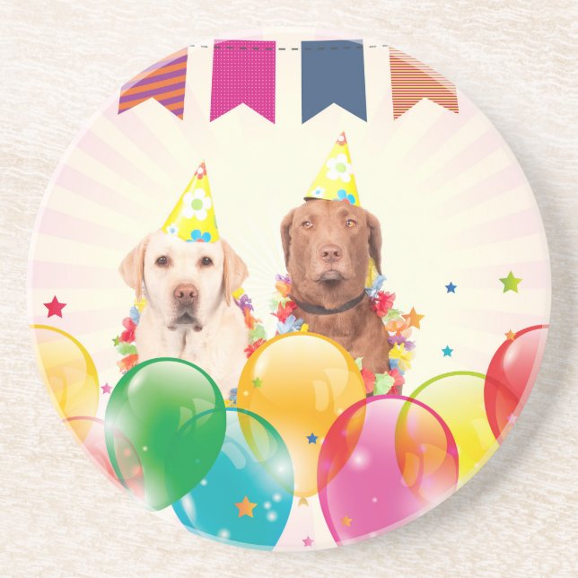 Labrador Retriever Dog Balloons Birthday Coaster (Front)