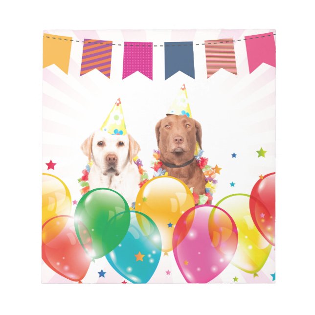 Labrador Retriever Dog Balloons Birthday Notepad (Front)