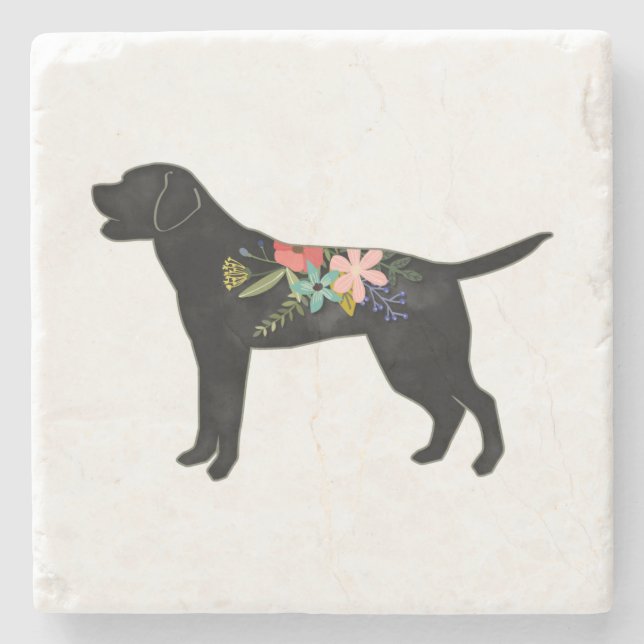 Labrador Retriever Dog Breed Bohemian Floral Stone Coaster (Front)