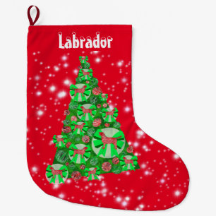 Labrador Retriever Dog Christmas Big Tree Large Christmas Stocking