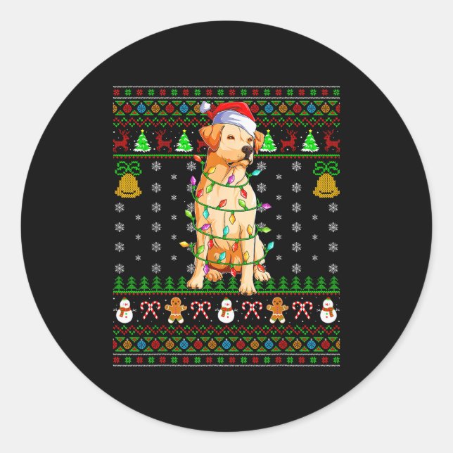 Labrador Retriever Dog Christmas Lights Ugly Sweat Classic Round Sticker (Front)