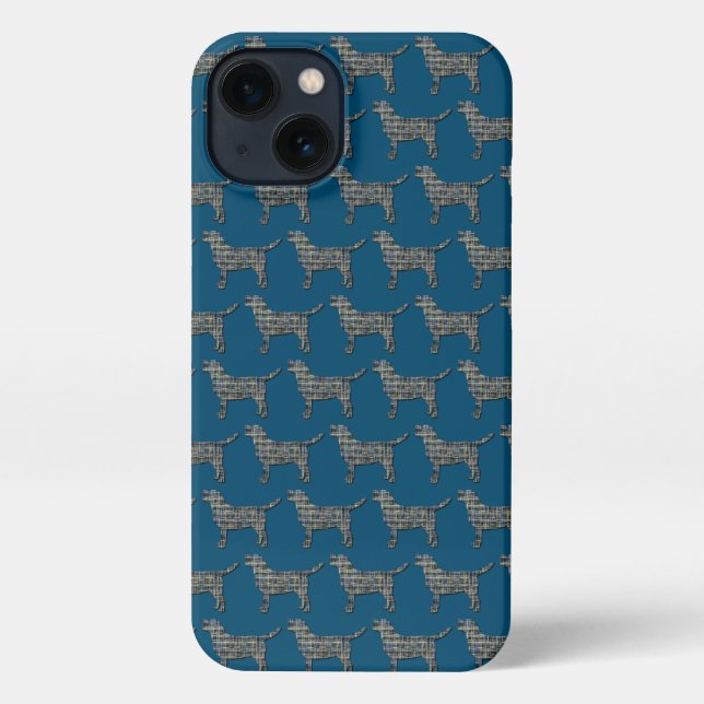 Labrador Retriever Dog Cute Silhouette Grid Blue iPhone Case (Back)