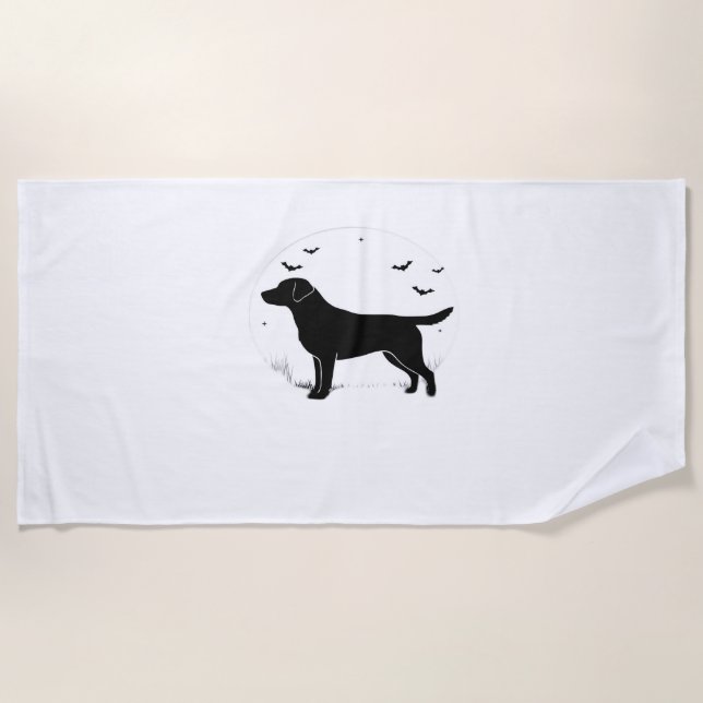 Labrador Retriever Dog – Halloween Moon Silhouette Beach Towel (Front)