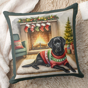 Labrador Retriever Dog Holiday Black Lab  Cushion