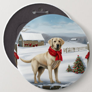 Labrador Retriever Dog in Snow Christmas 6 Cm Round Badge