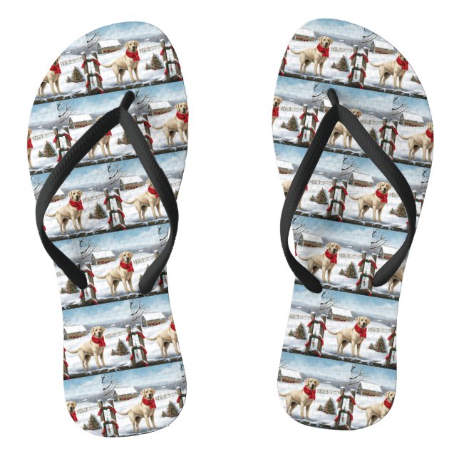 Labrador Retriever Dog in Snow Christmas Jandals (Footbed)