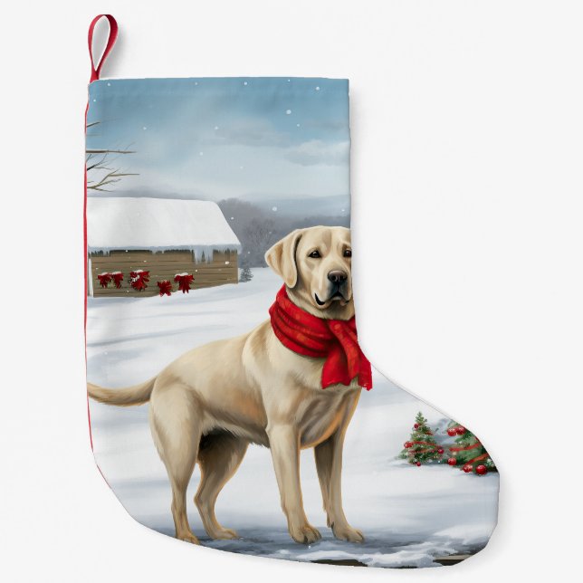 Labrador Retriever Dog in Snow Christmas Small Christmas Stocking (Front)