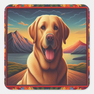Labrador Retriever Dog Landscape Floral decorative Square Sticker