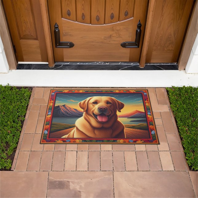 Labrador Retriever Dog Landscape Floral Frame Doormat (Outdoor)