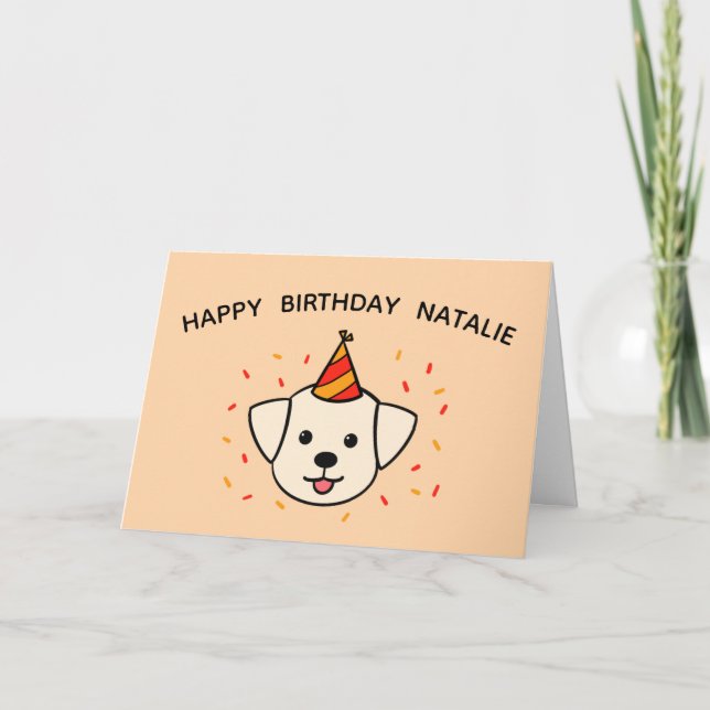 Labrador Retriever Dog | Orange Birthday Folded Card (Front)