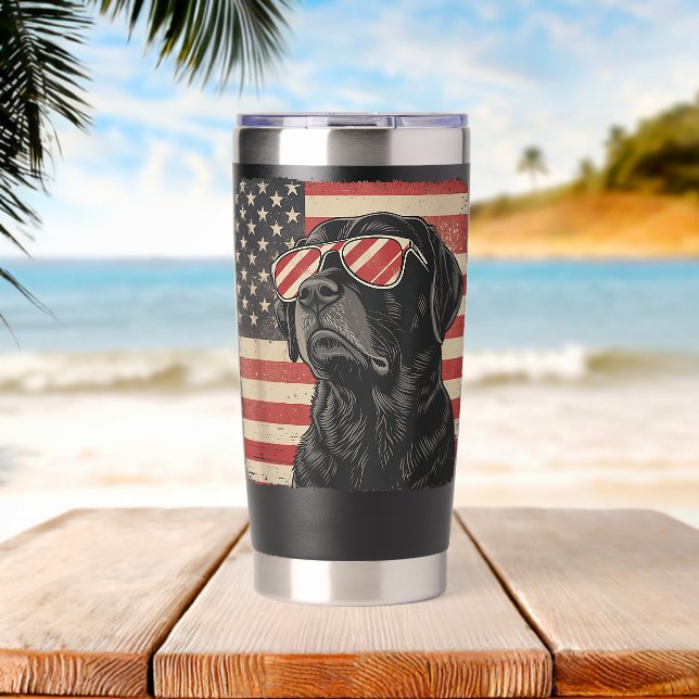 Labrador Retriever Dog Patriotic 4th of July Men W Insulated Tumbler (Beach (Rotated))