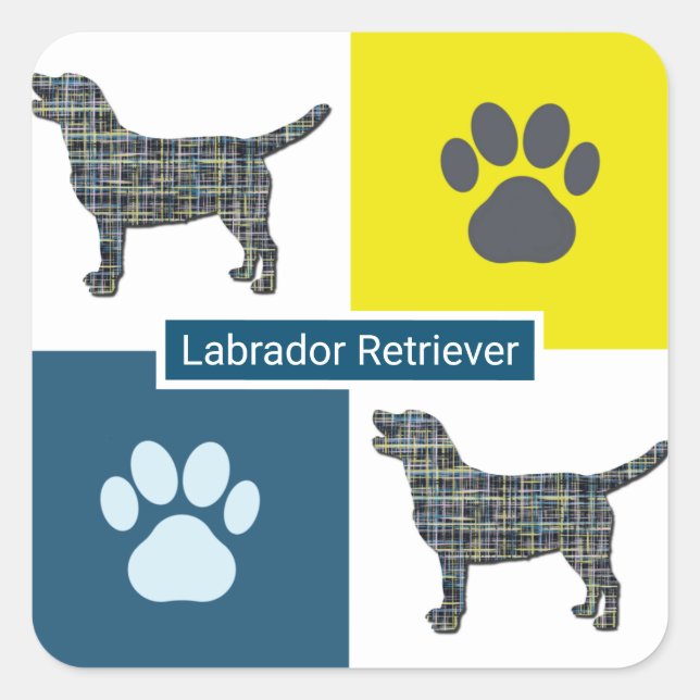 Labrador Retriever Dog & Paw Y&B Grid Square Sticker (Front)
